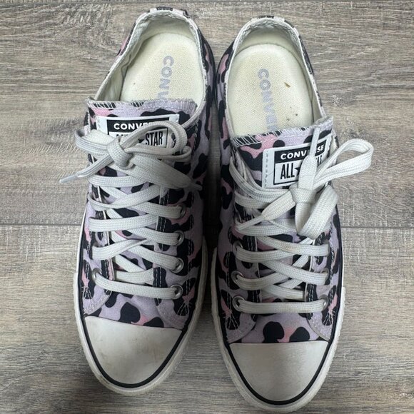 Converse Lift Purple Leopard Canvas Platform Sneakers Women's Size 8 - Picture 2 of 7